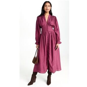 Millie Resort & Travel Dress XXS Anya Burgundy Silk Midi Long Sleeve Pockets NWT
